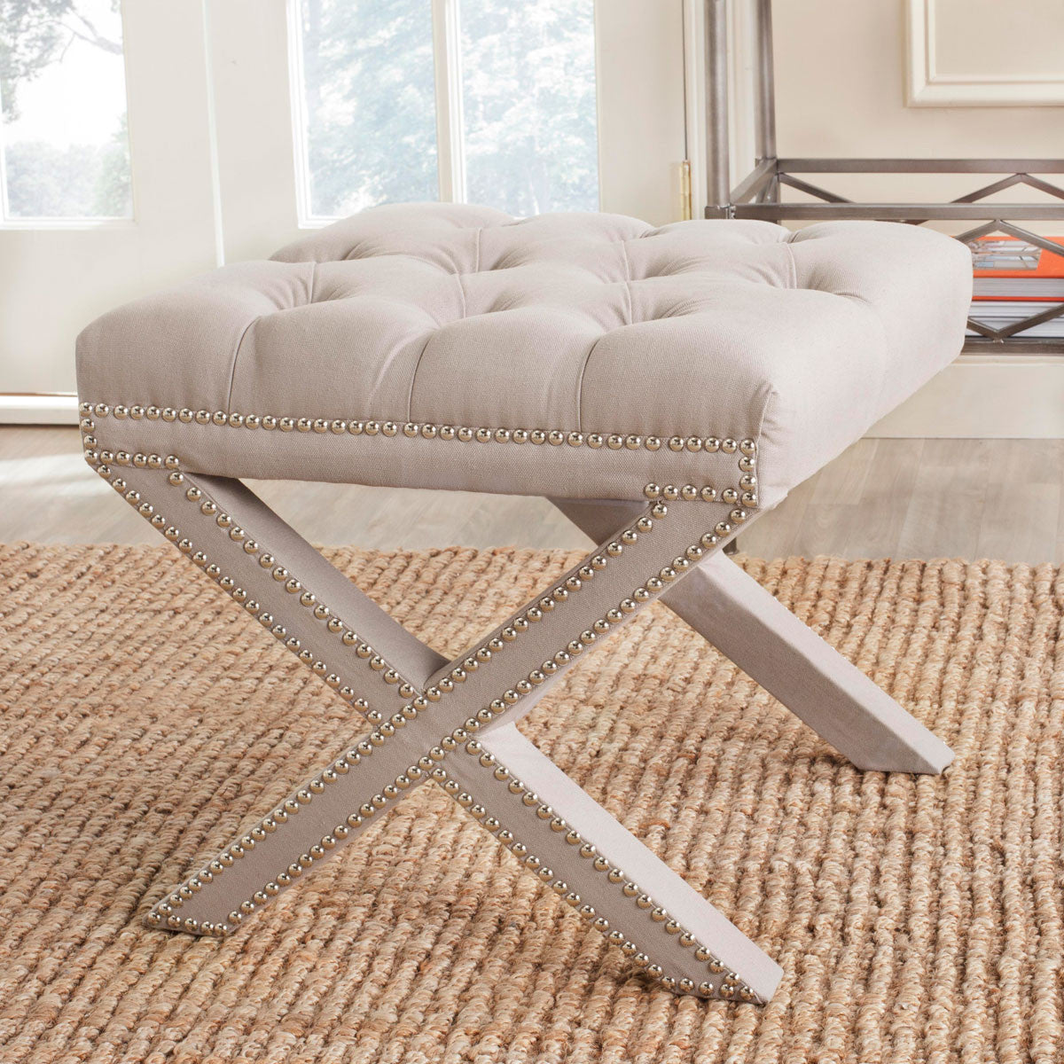 Safavieh Patrice Ottoman - Silver Nail Heads | Ottomans | Modishstore - 1