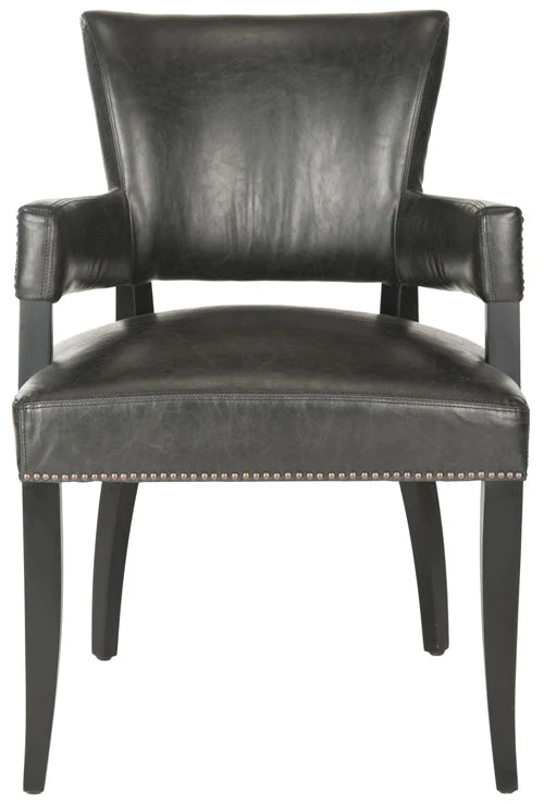 Safavieh Desa 21''H Arm Chair - Brass Nail Heads - Antique Brown | Dining Chairs | Modishstore - 3