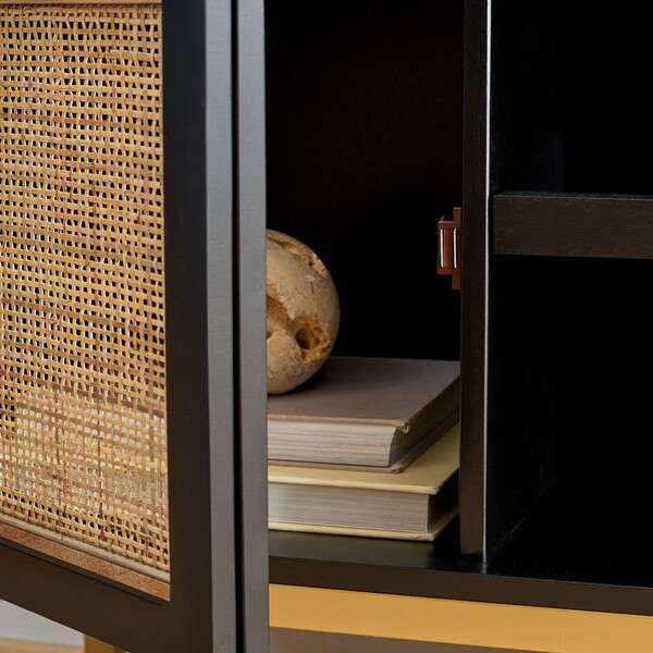 Safavieh Zadie 1 Shelf Rattan Media Stand - Black With Natural Rattan With Gold Legs | TV Stands | Modishstore - 3
