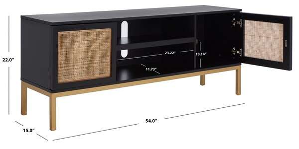 Safavieh Zadie 1 Shelf Rattan Media Stand - Black With Natural Rattan With Gold Legs | TV Stands | Modishstore - 4