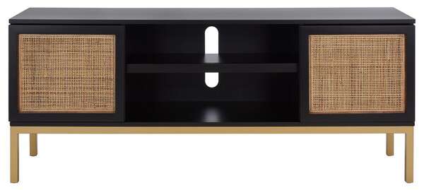 Safavieh Zadie 1 Shelf Rattan Media Stand - Black With Natural Rattan With Gold Legs | TV Stands | Modishstore - 2