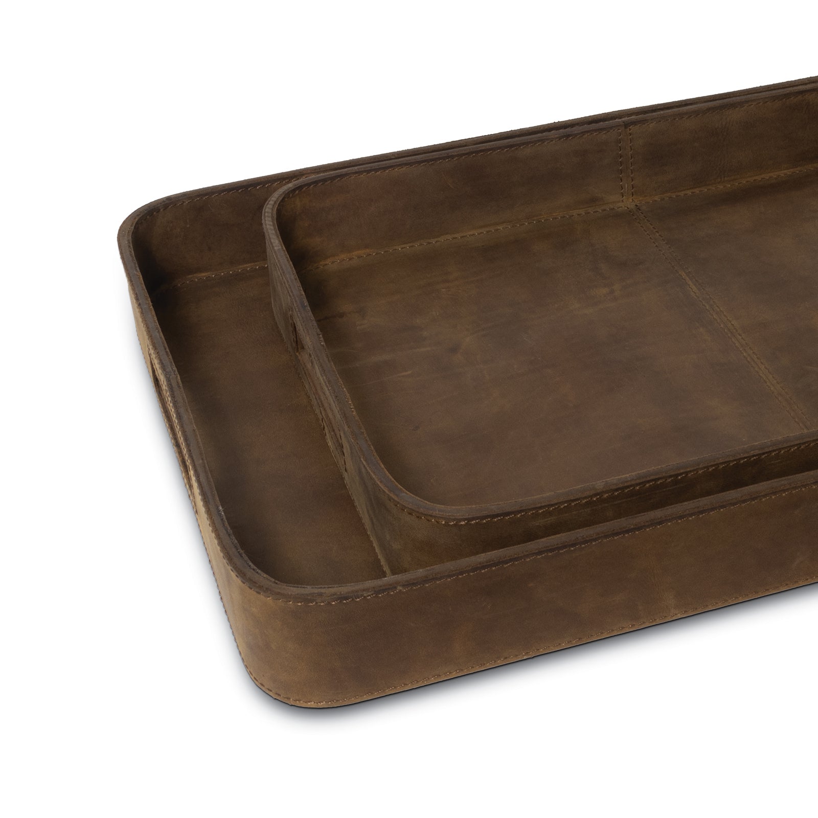 Derby Rectangle Leather Tray Set Brown By Regina Andrew | Trays | Modishstore - 3