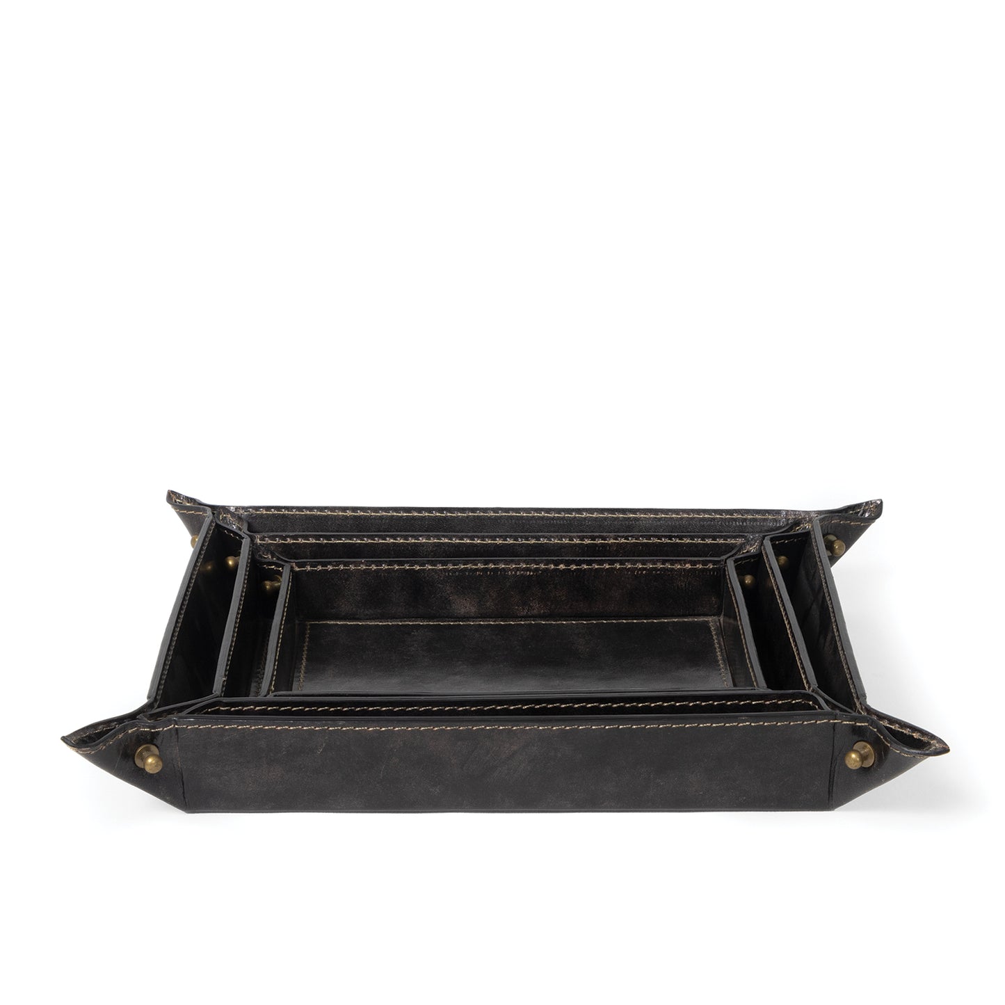 Derby Leather Tray Set Black By Regina Andrew | Trays | Modishstore - 2