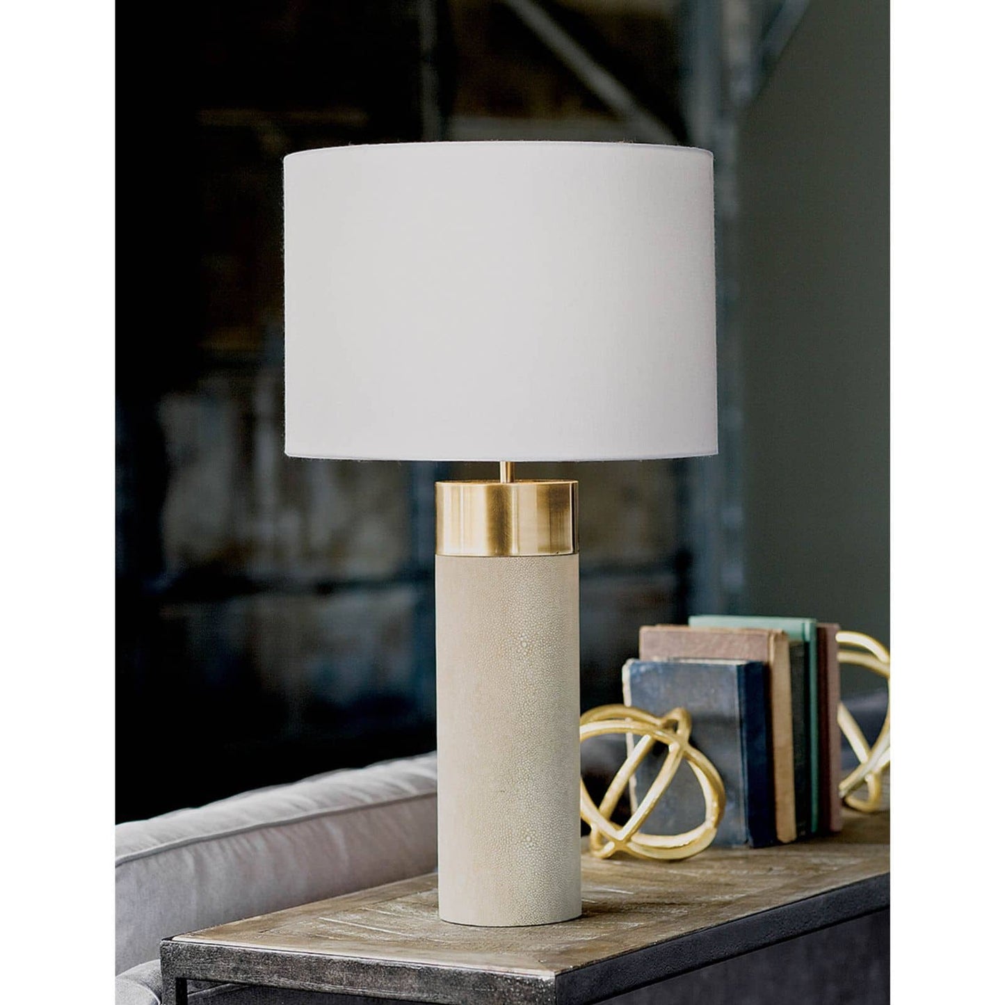 Harlow Ivory Gray Shagreen Cylinder Table Lamp By Regina Andrew | Table Lamps | Modishstore