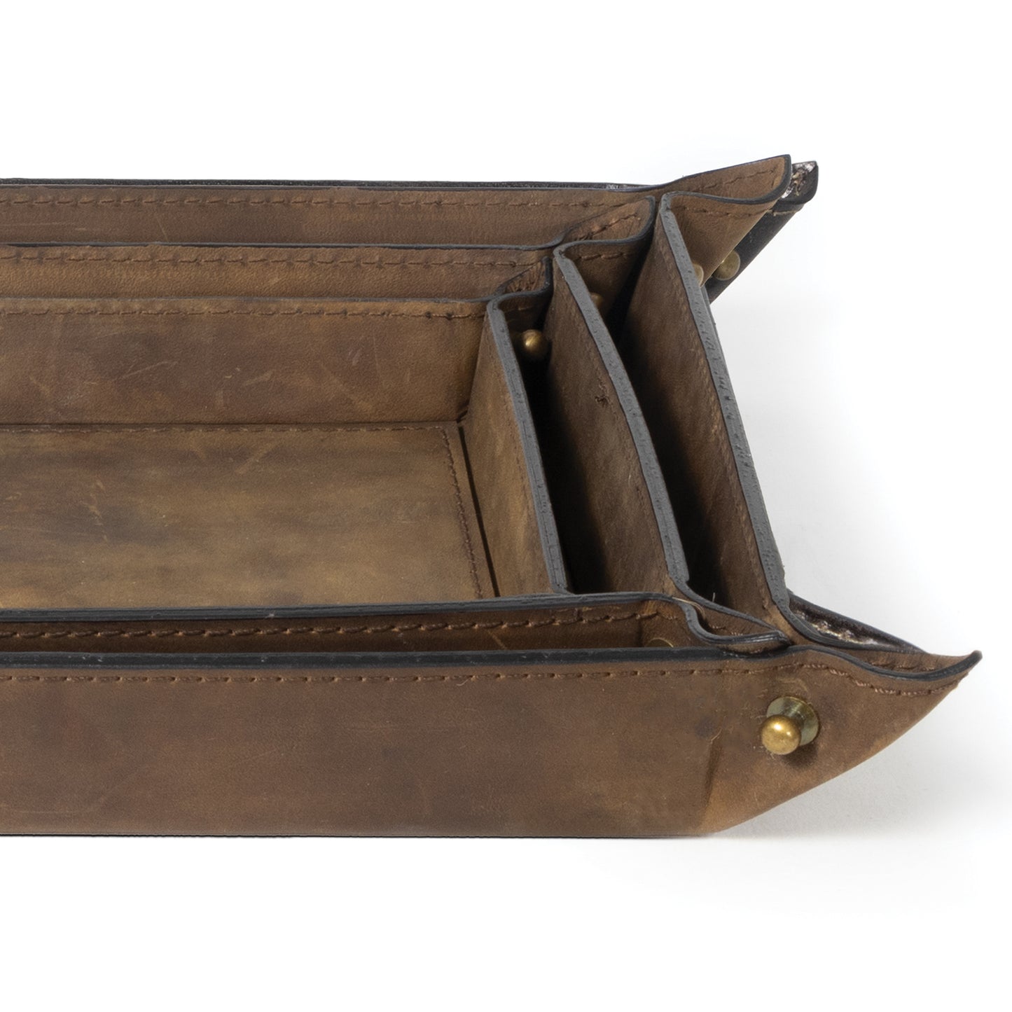 Derby Leather Tray Set Brown By Regina Andrew | Trays | Modishstore - 3