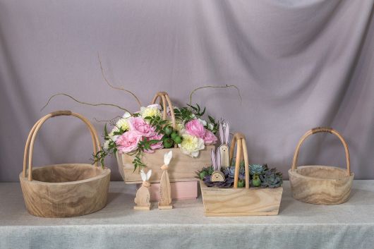 Mesa Wood Basket with Handle Set Of 2 By Accent Decor- Rectangular/Round | Bins, Baskets & Buckets | Modishstore - 4