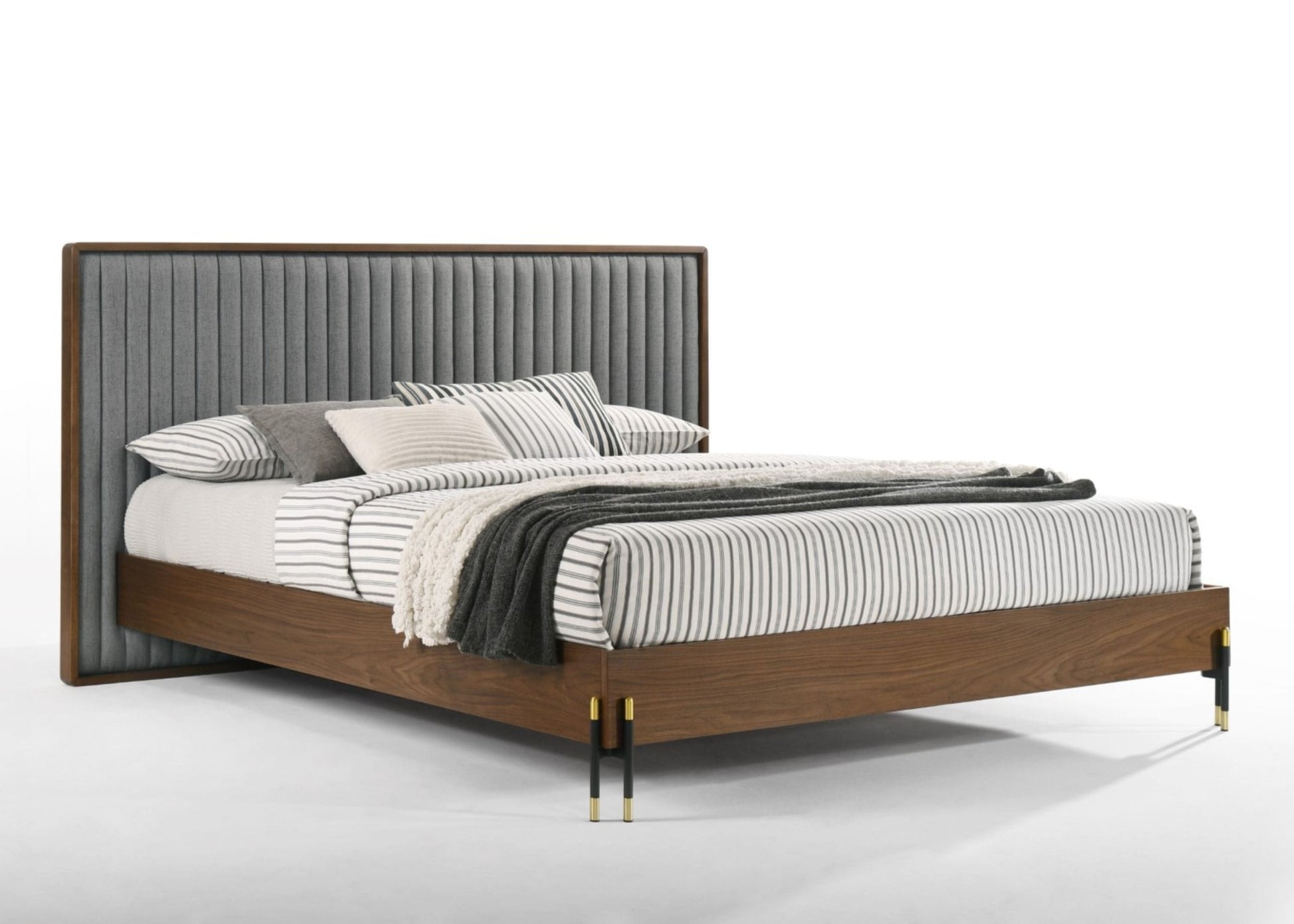 Nova Domus Metcalf - Mid-Century Walnut & Grey Bed | Beds | Modishstore - 2