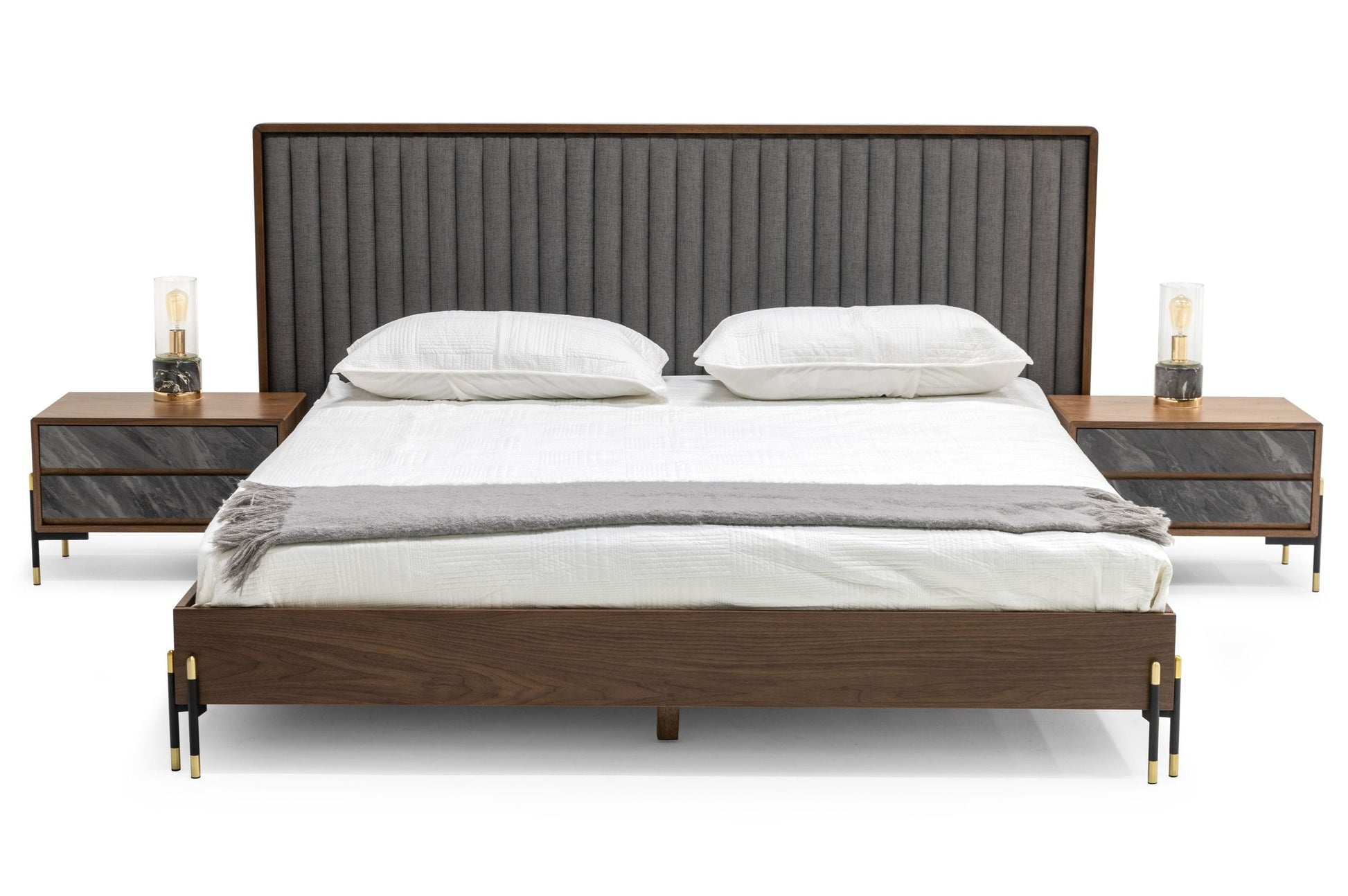 Nova Domus Metcalf - Mid-Century Walnut & Grey Bed | Beds | Modishstore - 3