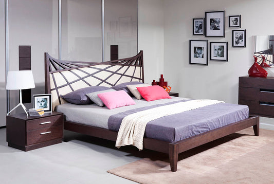 Modrest Prism Modern Brown & Beige Bonded Leather Bed | Modishstore | Beds