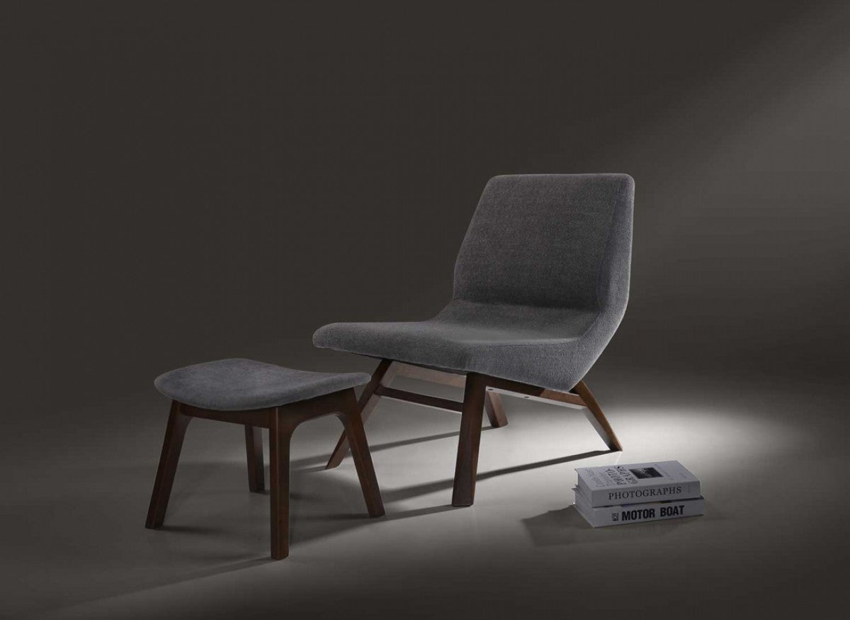 Vig Furniture Modrest Whitney Modern Grey & Walnut Accent Chair & Ottoman | Modishstore | Ottomans-2