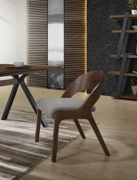Vig Furniture Modrest Runyon Modern Walnut & Grey Fabric Dining Chair (Set of 2) | Modishstore | Dining Chairs