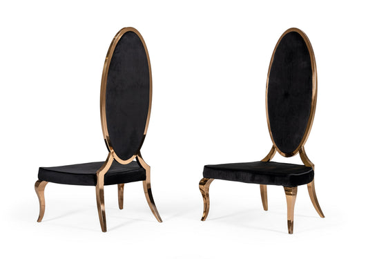 Modrest Mills - Modern Black Velvet Rosegold Dining Chair Set of 2 | Modishstore | Dining Chairs