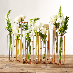 Antique Gold - Glass/Metal Hinged Flower Vases - S/10