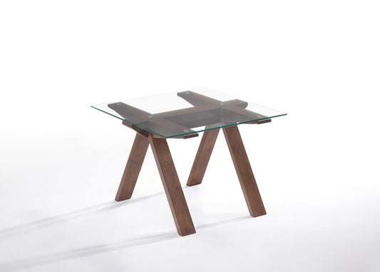 Modrest Maddox Modern Glass & Walnut End Table | Modishstore | End Tables