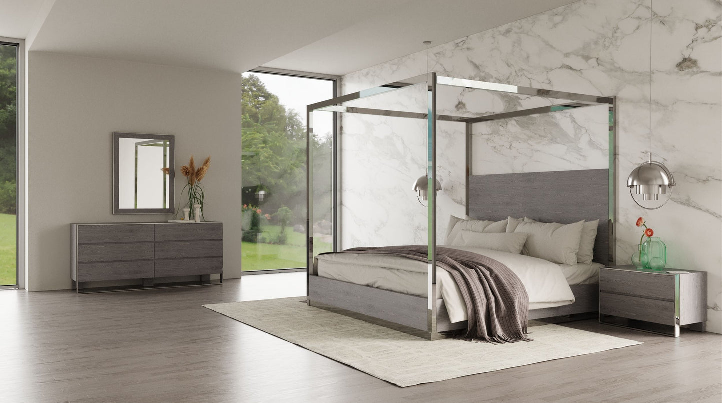 Modrest Arlene Modern Grey Elm & Stainless Steel Bedroom Set-2