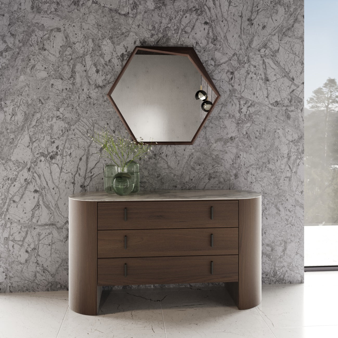 Modrest Chelton - Contemporary White Ceramic & Walnut Dresser | Modishstore | Dresser