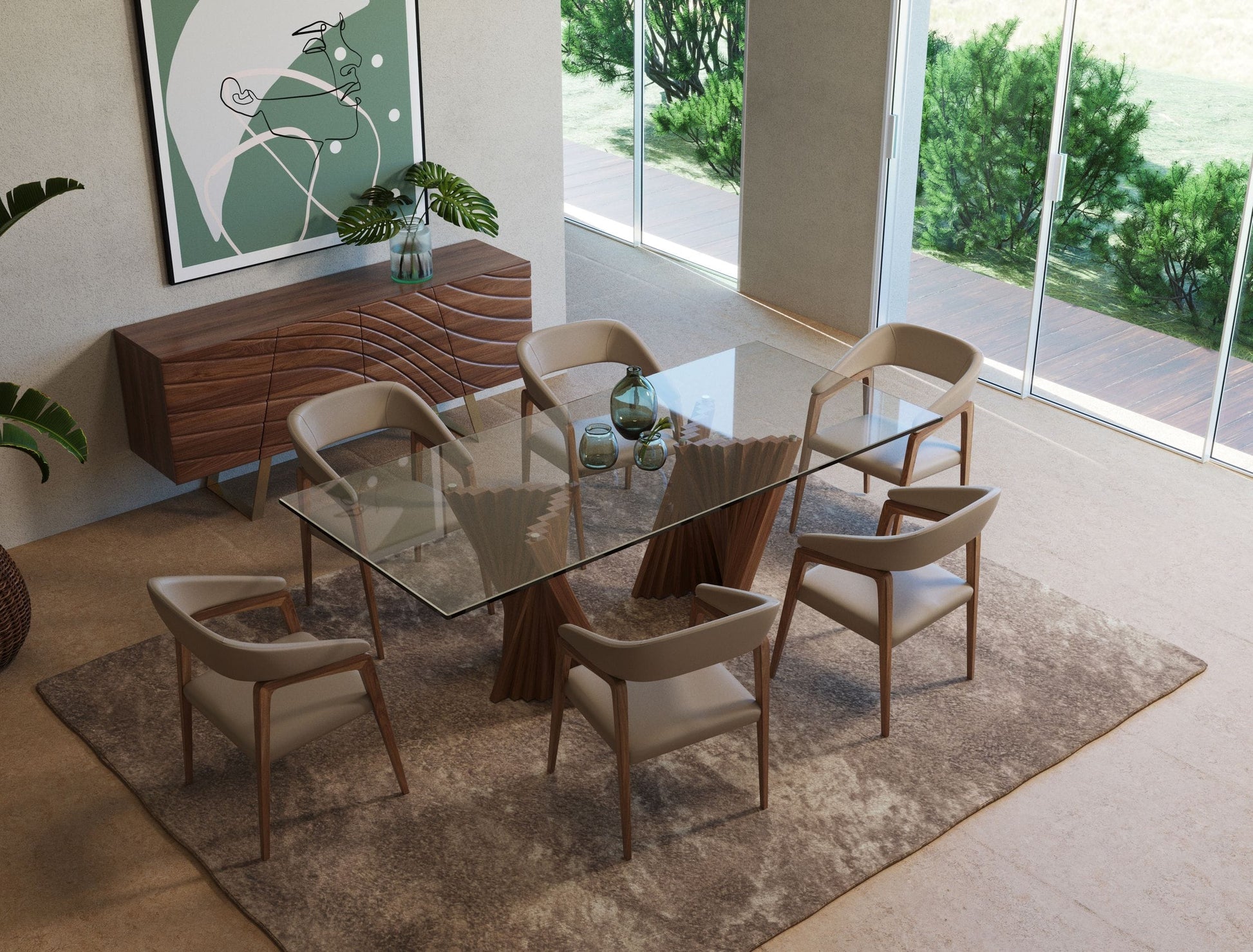 Modrest Corbin Modern Walnut & Glass Dining Table | Modishstore | Dining Tables