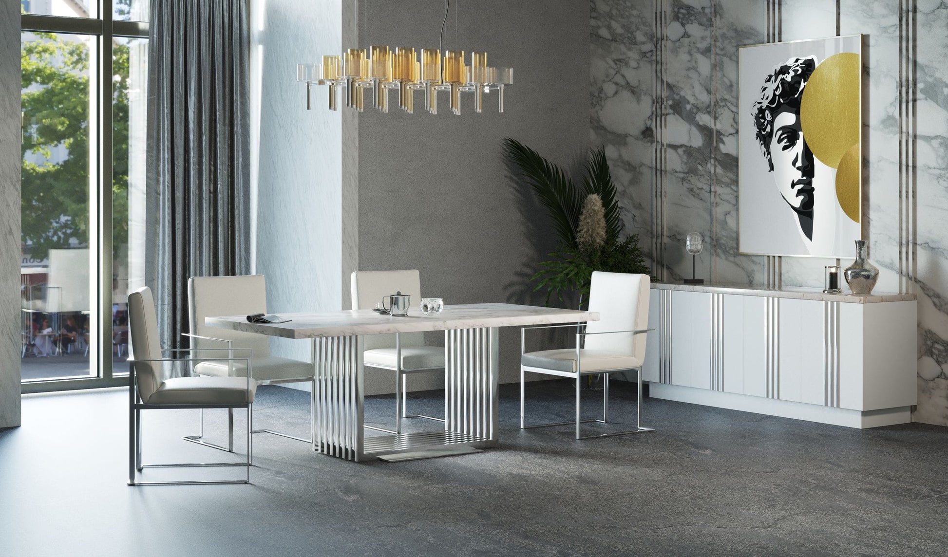 Modrest Kingsley Modern Marble & Stainless Steel Dining Table | Modishstore | Dining Tables