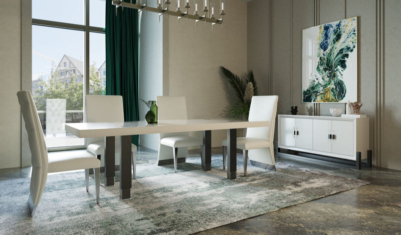 Modrest Lenny- Modern White High Gloss & Stainless Steel Gun Metal Dining Table | Modishstore | Dining Tables