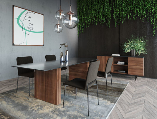Modrest Maggie - Modern Walnut and Black Ceramic Top Dining Table | Modishstore | Dining Tables