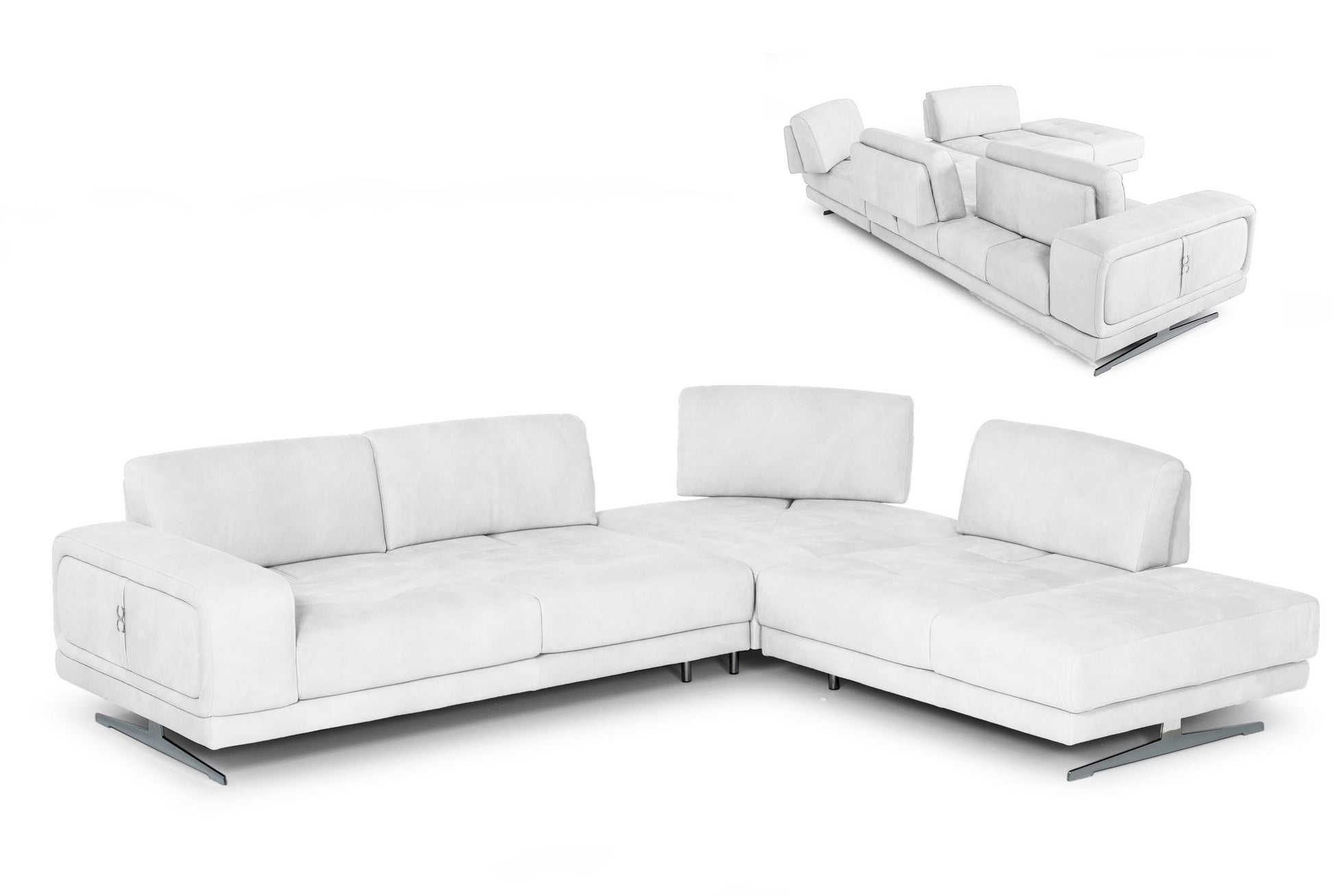 Coronelli Collezioni Mood - Contemporary White Leather 100" Right Facing Sectional Sofa-2