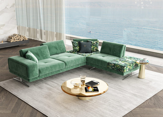 Coronelli Collezioni Mood - Contemporary Green Velvet 100" Right Facing Sectional Sofa | Sofas | Modishstore