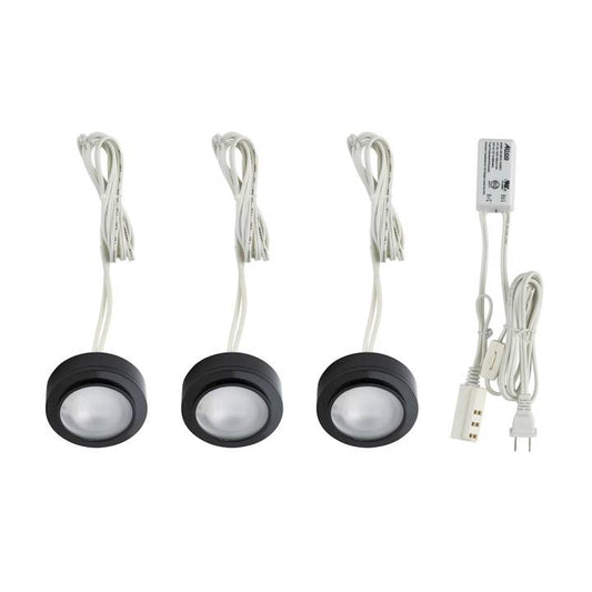 Zee-Puk 3-light Kit w/xenon lamps, transf w/cord and plug. Frosted lens/Black. ELK Lighting | Lightbulbs | Modishstore