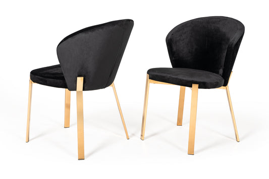 Modrest Nadia Modern Black Velvet & Rosegold Dining Chair (Set of 2) | Modishstore | Dining Chairs