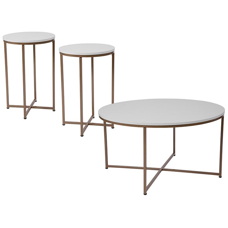 Hampstead Collection 3 Piece Coffee And End Table Set In White With Matte Gold Frames By Flash Furniture | End Tables | Modishstore - 1