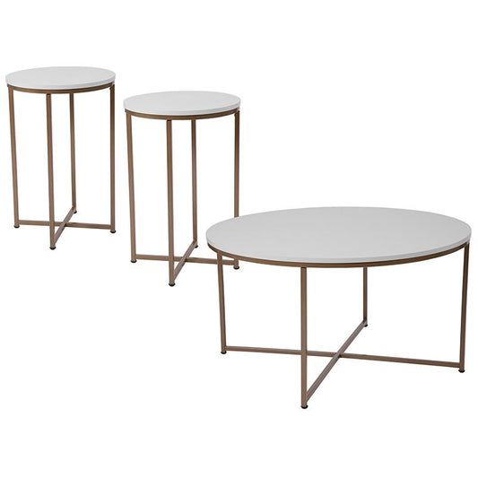 Hampstead Collection 3 Piece Coffee And End Table Set In White With Matte Gold Frames By Flash Furniture | End Tables | Modishstore