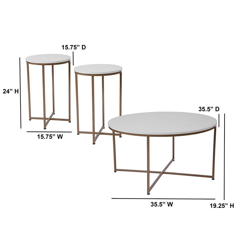 Hampstead Collection 3 Piece Coffee And End Table Set In White With Matte Gold Frames By Flash Furniture | End Tables | Modishstore - 2