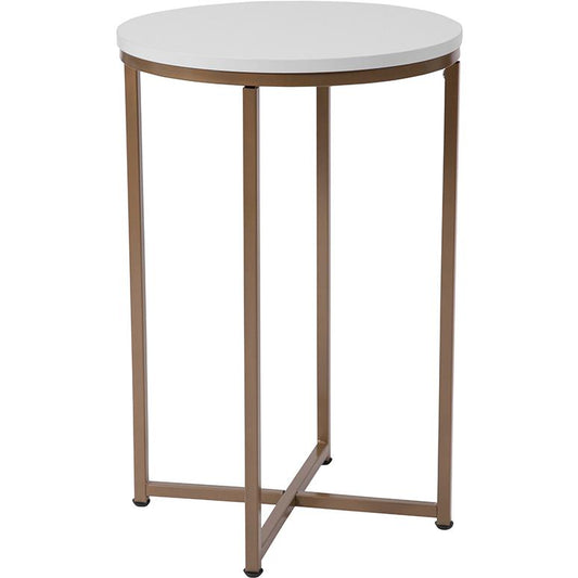 Hampstead Collection White End Table With Matte Gold Frame By Flash Furniture | End Tables | Modishstore