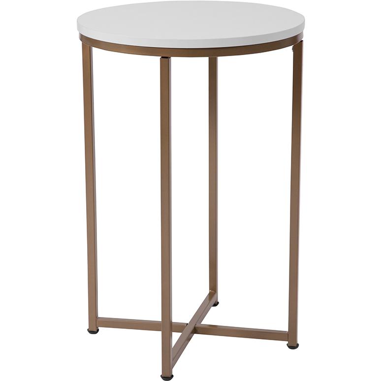 Hampstead Collection White End Table With Matte Gold Frame By Flash Furniture | End Tables | Modishstore - 1