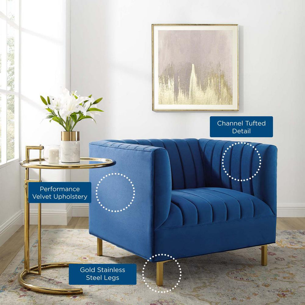 Modway Shift Channel Tufted Performance Velvet Armchair - EEI-4130 | Armchairs | Modishstore - 11