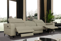 Divani Casa Nella - Modern Light Grey Leather 4-Seater Sofa w/ Electric Recliners