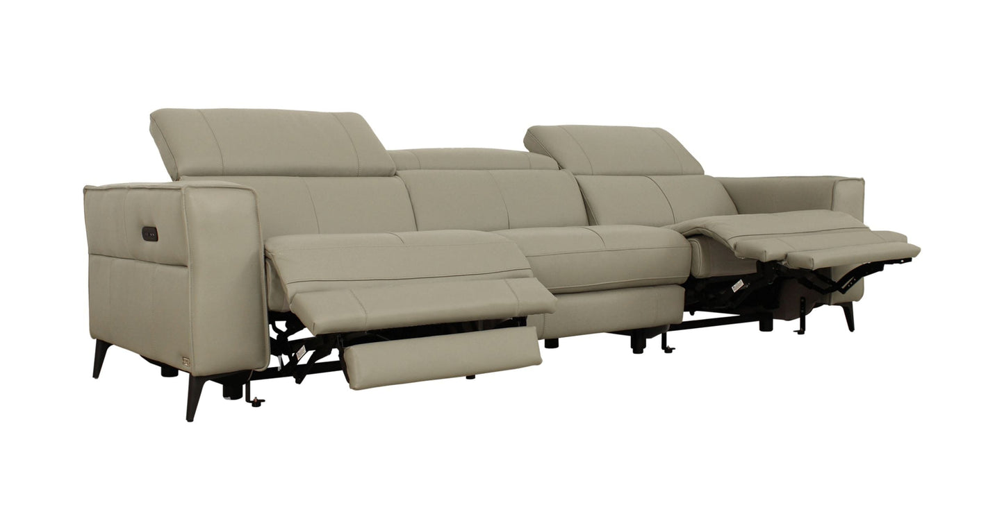 Divani Casa Nella - Modern Light Grey Leather 4-Seater Sofa w/ Electric Recliners-4
