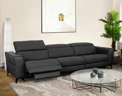 Divani Casa Nella - Modern Black Leather 4-Seater Sofa w/ Electric Recliners