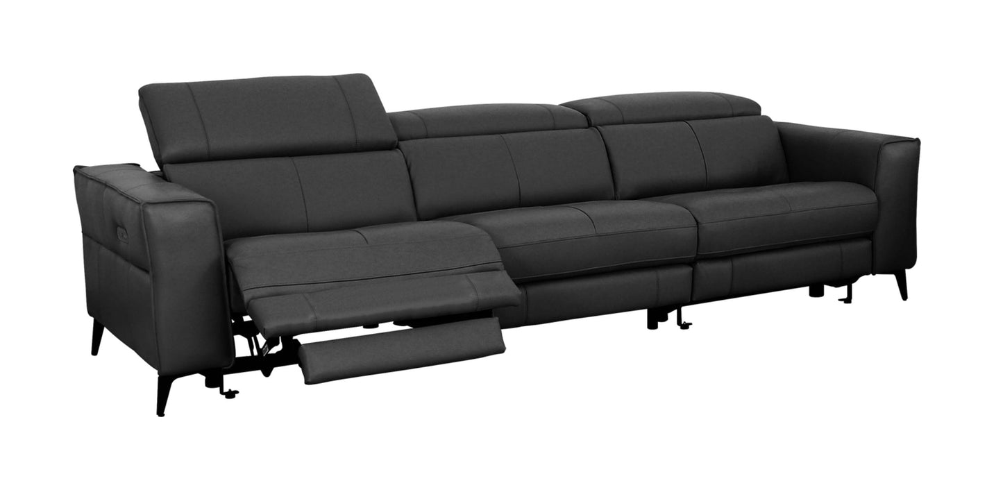 Divani Casa Nella - Modern Black Leather 4-Seater Sofa w/ Electric Recliners-3