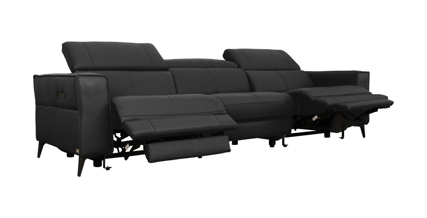 Divani Casa Nella - Modern Black Leather 4-Seater Sofa w/ Electric Recliners-4