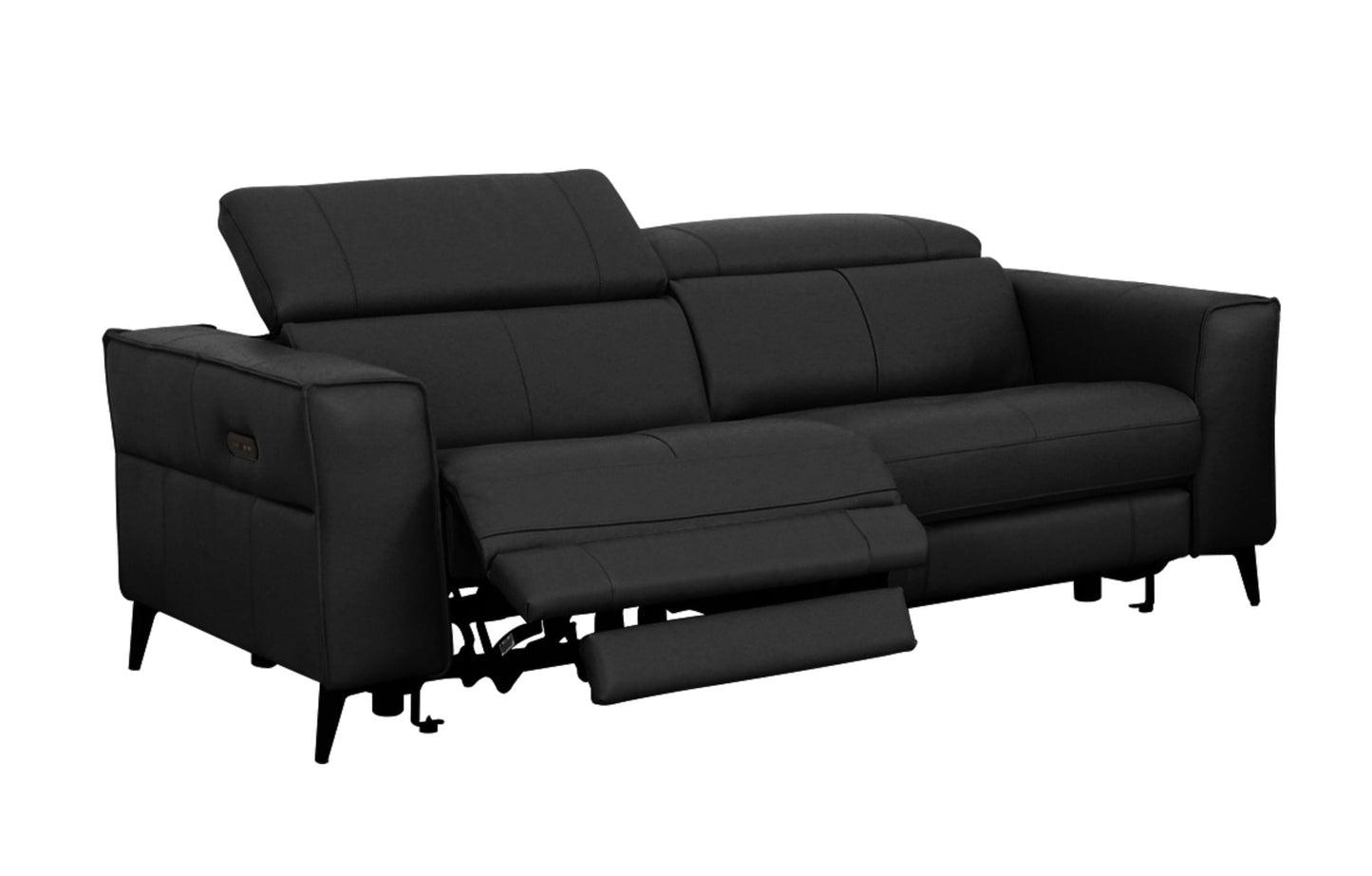 Divani Casa Nella - Modern Black Leather 3-Seater Sofa w/ Electric Recliners-2