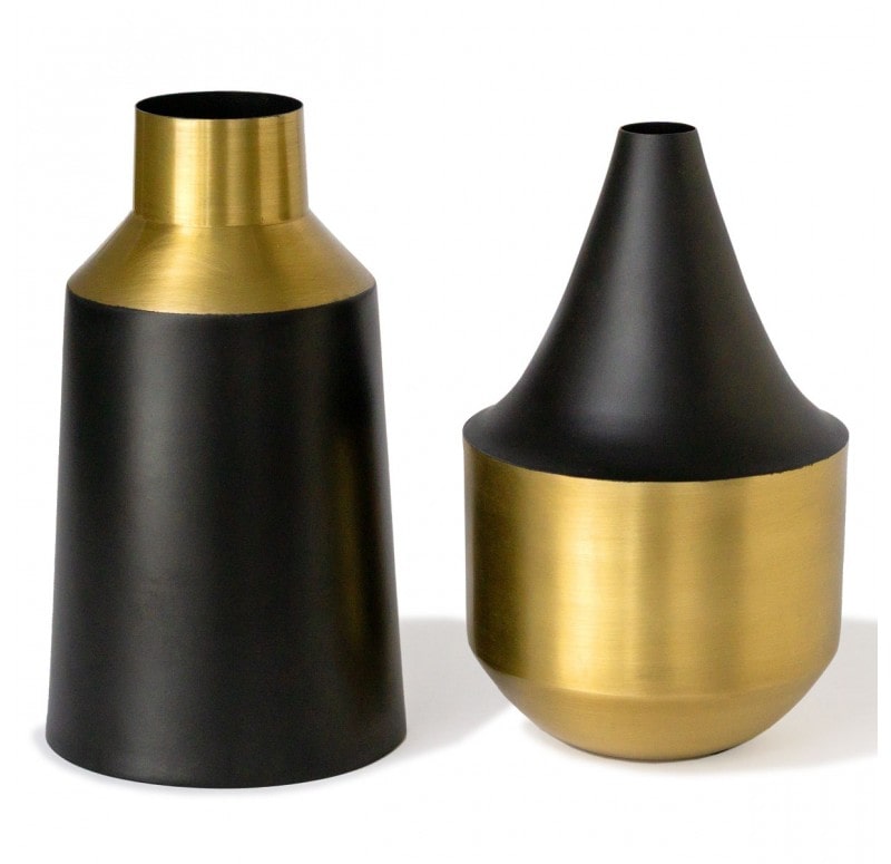 Noir 9.5"H Vase Set of 4 Gold Leaf Design Group | Vases | Modishstore-3