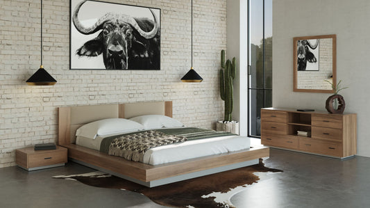 Nova Domus Fantasia - Contemporary Walnut & Grey Bed with Two Nightstands | Modishstore | Bedroom Sets