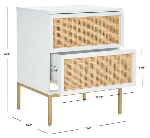 Safavieh Zadie 2 Drawer Rattan Nightstand - White With Natural Rattan | Nightstands | Modishstore - 4