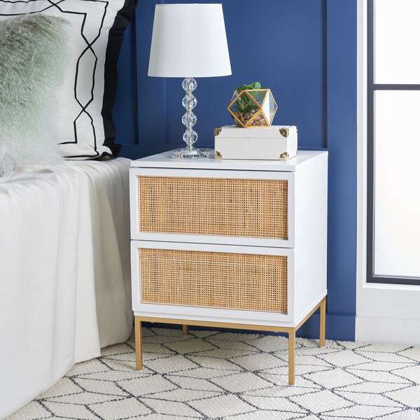 Safavieh Zadie 2 Drawer Rattan Nightstand - White With Natural Rattan | Nightstands | Modishstore