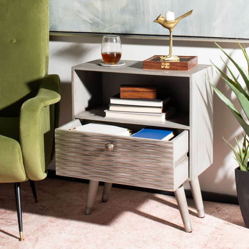 Safavieh Brandy 1 Drawer Textured Nightstand | Nightstands | Modishstore - 2