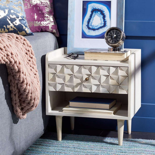 Safavieh Zinnia Nightstand - White Wash With Brass | Nightstands | Modishstore