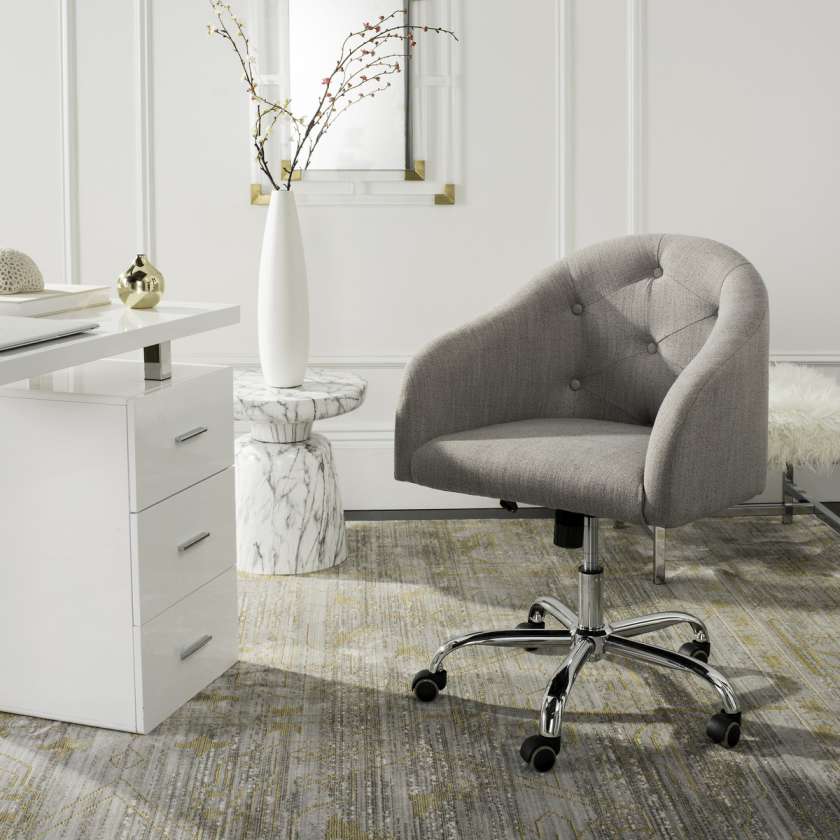 Safavieh Amy Tufted Linen Chrome Leg Swivel Office Chair | Office Chairs |  Modishstore  - 2