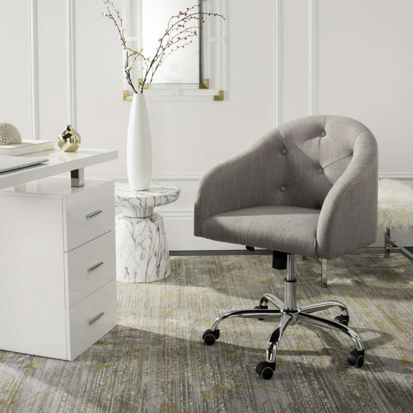 Safavieh Amy Tufted Linen Chrome Leg Swivel Office Chair | Office Chairs | Modishstore - 2