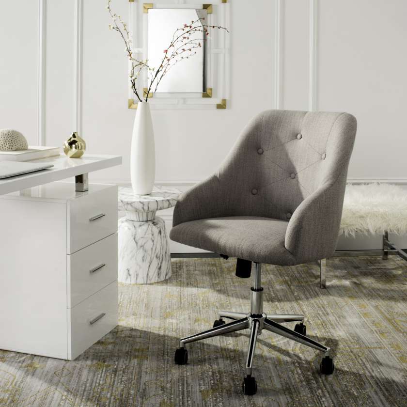Safavieh Evelynn Tufted Linen Chrome Leg Swivel Office Chair | Office Chairs | Modishstore - 2