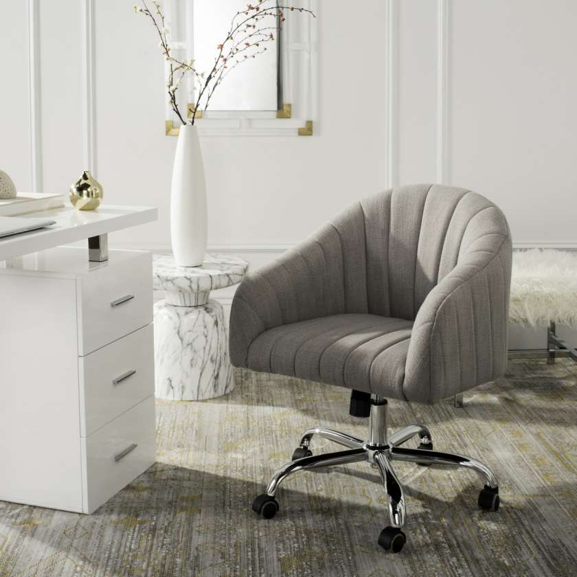 Safavieh Themis Linen Chrome Leg Swivel Office Chair | Office Chairs | Modishstore - 2